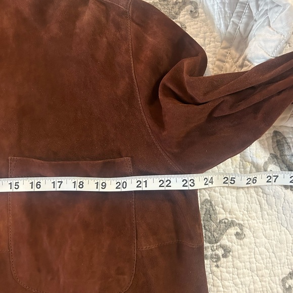 Joan & David Couture Cognac Suede Leather Button Front Collarless Shirt NWT L - Picture 12 of 13